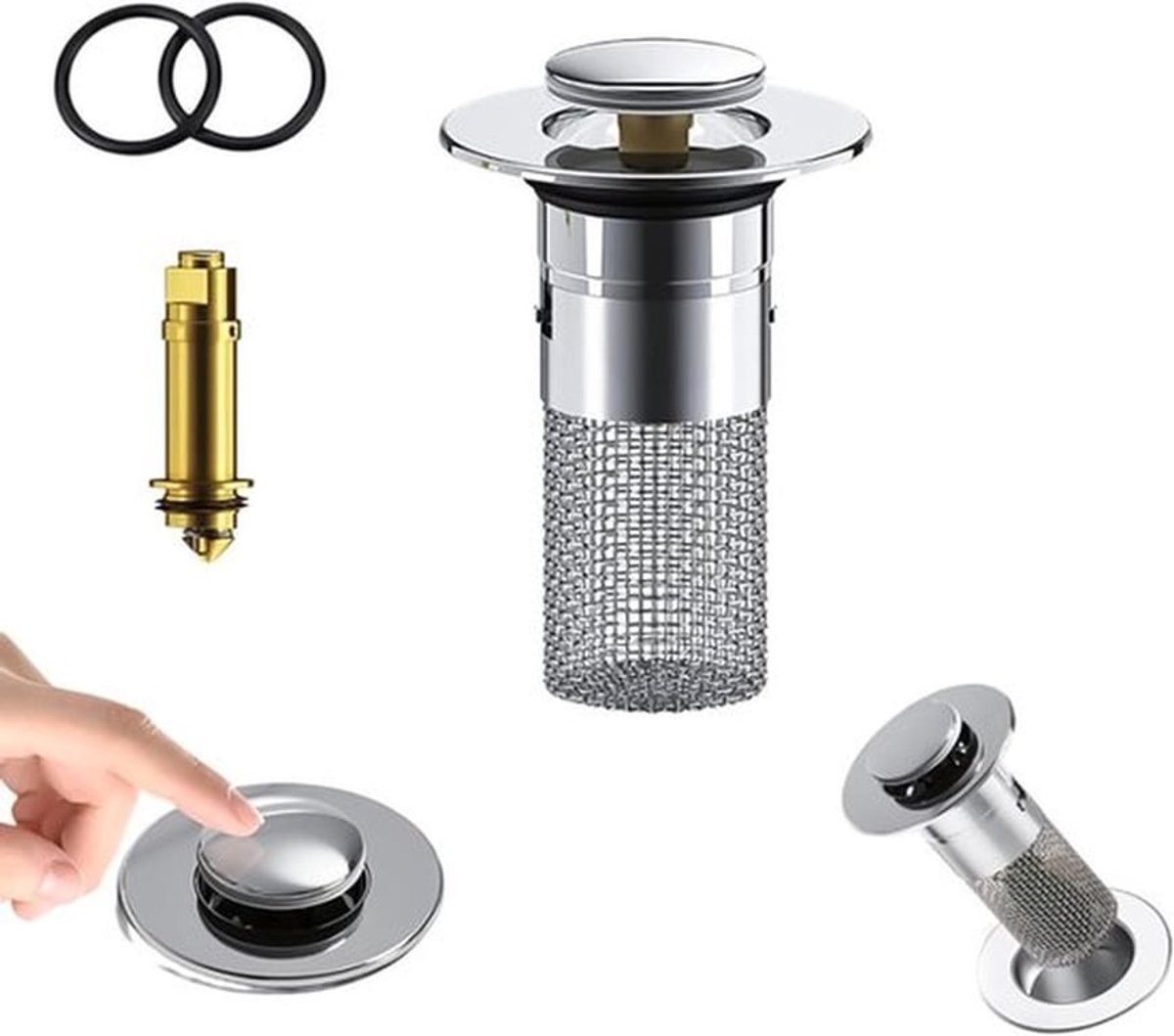Universele Pop-Up Afvoerstopper met Anti-Verstoppingsfilter voor Keuken, Badkamer en Gootsteen - RVS Afvoerfilter voor Afvoeropening 34-40 mm