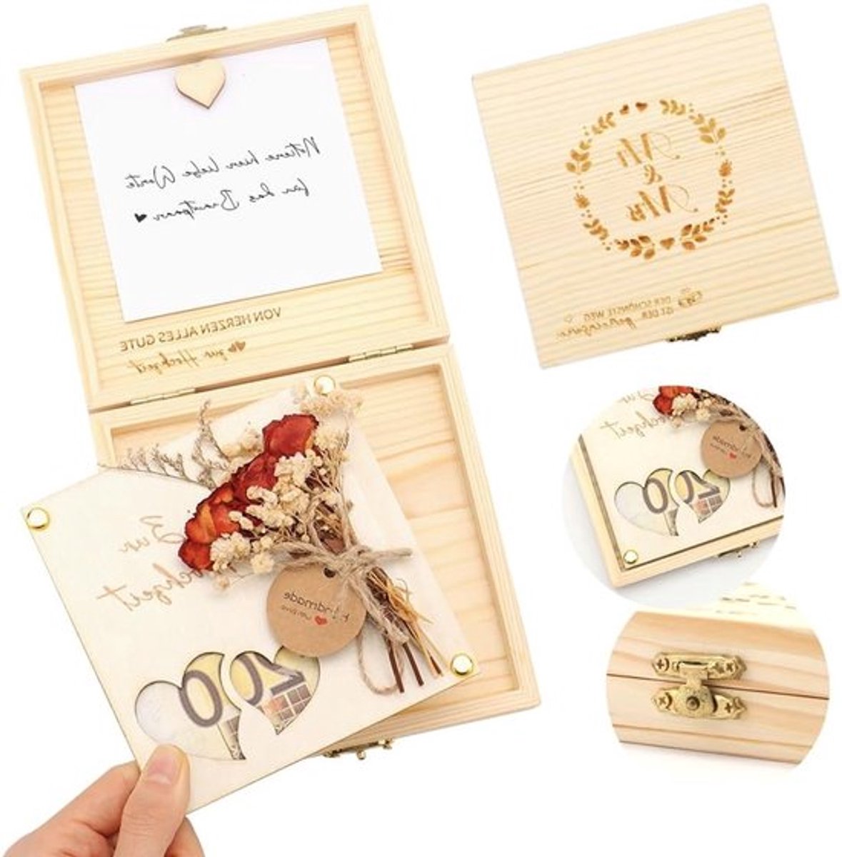 Geldcadeau voor bruiloft - Houten geldklem met kraftpapieren label - Creatieve huwelijksgeschenken en ideeën voor het bruidspaar