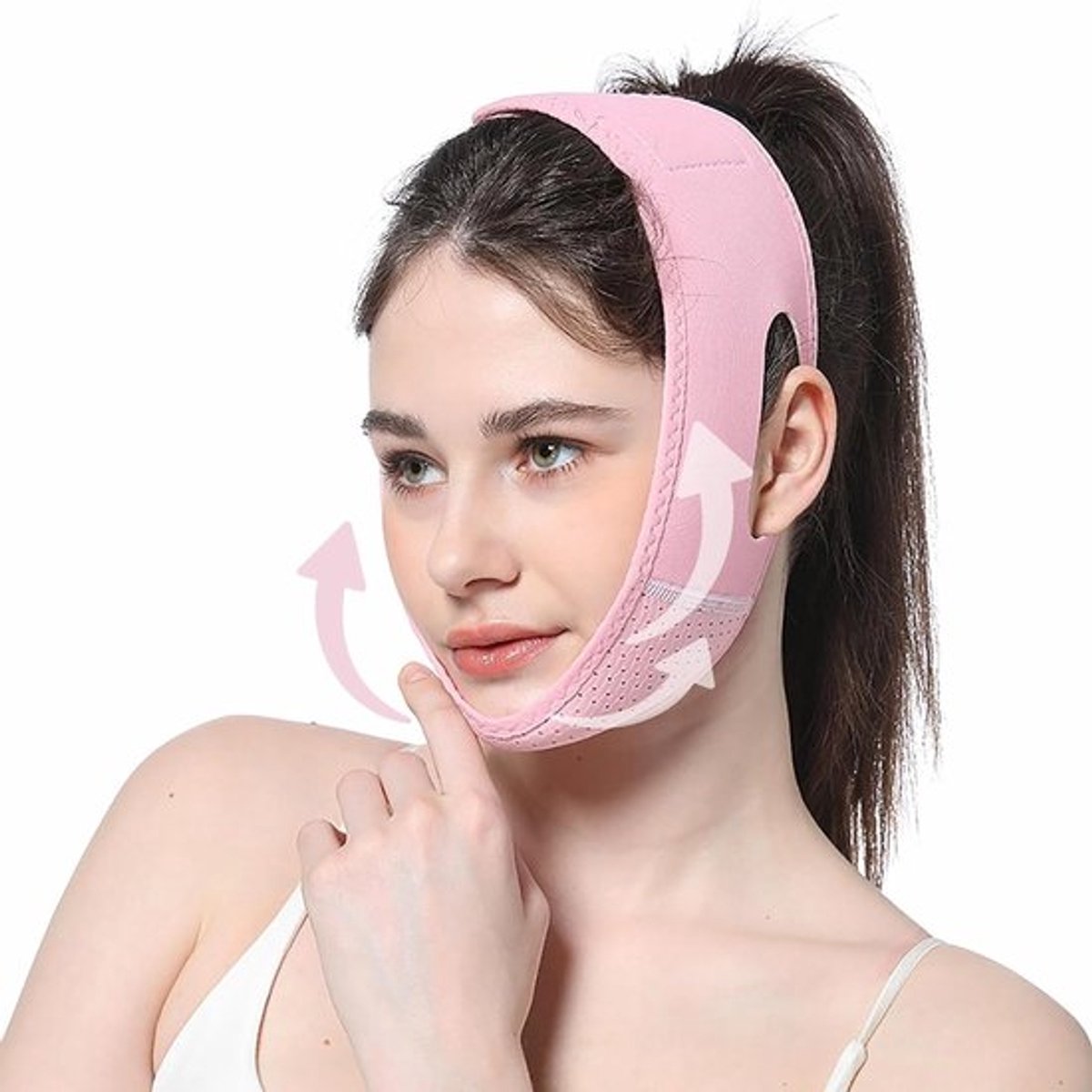 Duurzaam Slankend Gezichtsmasker voor Vrouwen, Verstevigend en Vormend, Kaaklijnliftingband - Roze, Verstevigend en Verjongend Effect