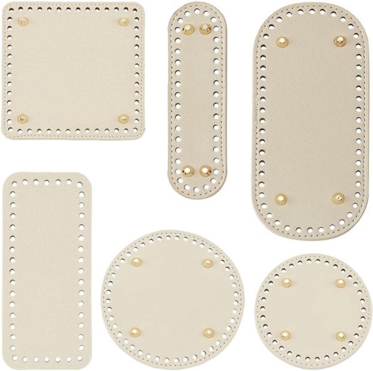 6 Stuks Licht Gouden Leer Tasbodems voor Handgemaakte Tassen - Rond, Vierkant en Ovaal - Ideaal voor DIY Projecten en Haakwerk
