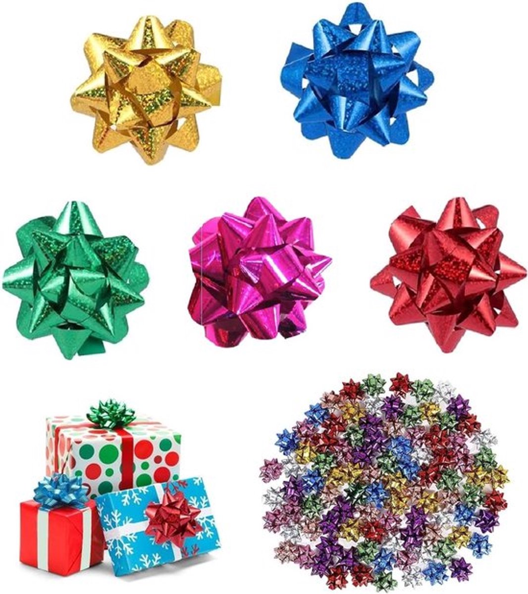 50 Stuks Mini Cadeaubogen voor Decoratie en Inpakken van Cadeaus in Metallic Kleuren, Perfect voor Feestdagen en Verjaardagen