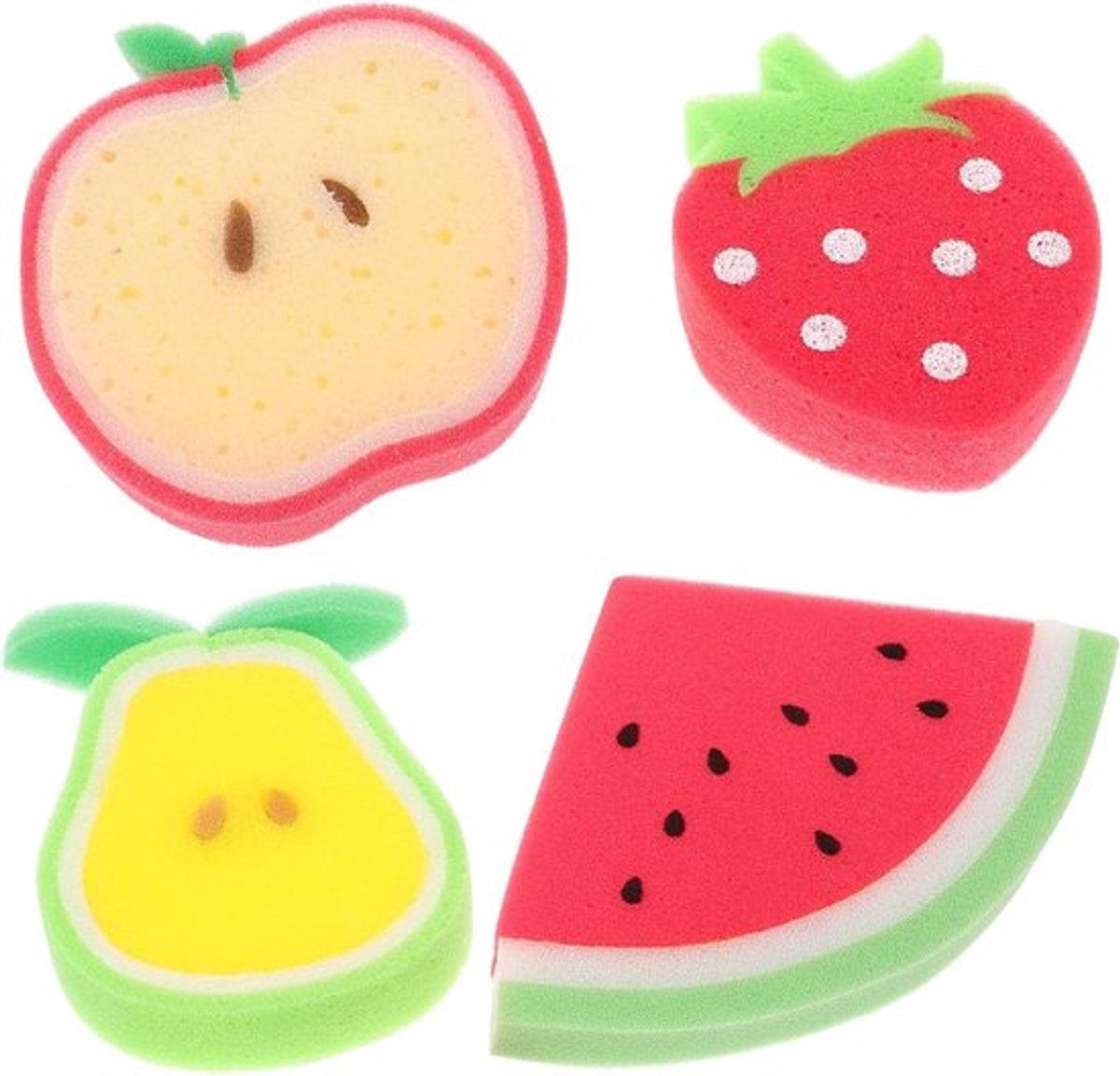 4 Stuks Badspons in Fruitvorm voor Kinderen, Schattige Peelingsponzen voor Huidreiniging en Reizen