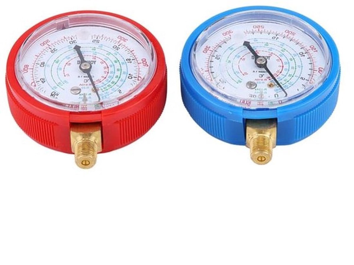 Set van lage en hoge druk manometers voor koelmiddelen - Geschikt voor airconditioning R410A, R134A, R22 - 11.2 mm, PSI en KPA met nauwkeurige metingen