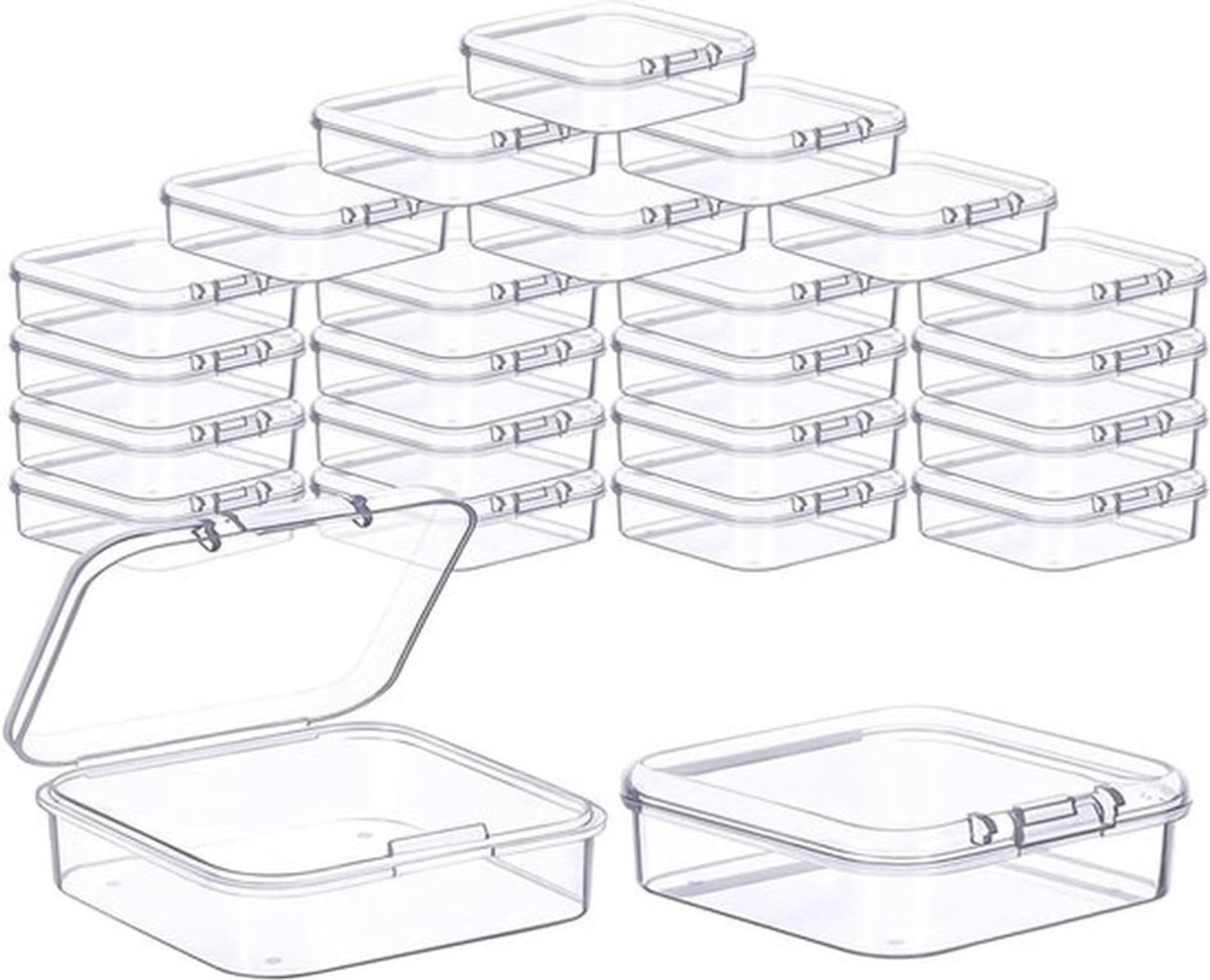 24 Stuks Opbergdozen met Deksel, Klein en Transparant, Perfect voor Kralen en Knutselaccessoires, 6.5 x 6.5 x 2 cm, Mini Rectangulaire Opbergboxen