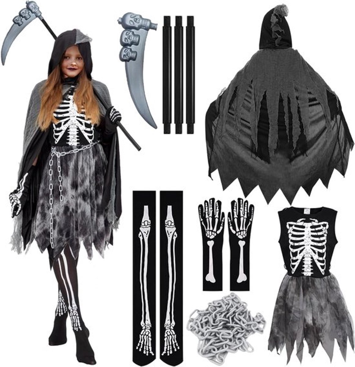 Vrouwelijk Skelet Kostuum voor Halloween en Cosplay Feest - Perfect voor Dames en Meisjes