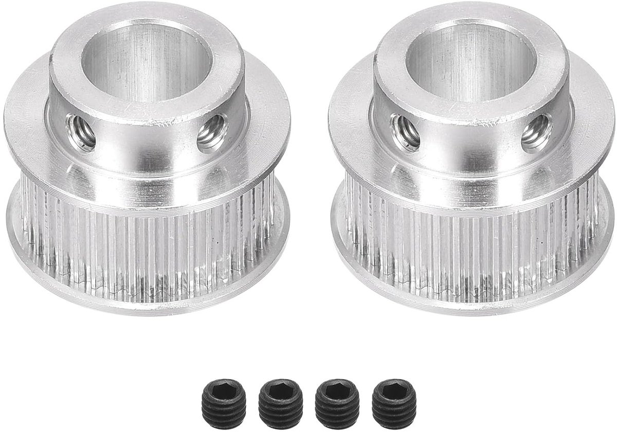 SnelShoppen - Timing Belt Schijf Aluminium Synchronisatie Wielen met Schroef voor 3D Printers en CNC Machines - 40 Tanden 12mm Bore/Zilver/2 Stuks