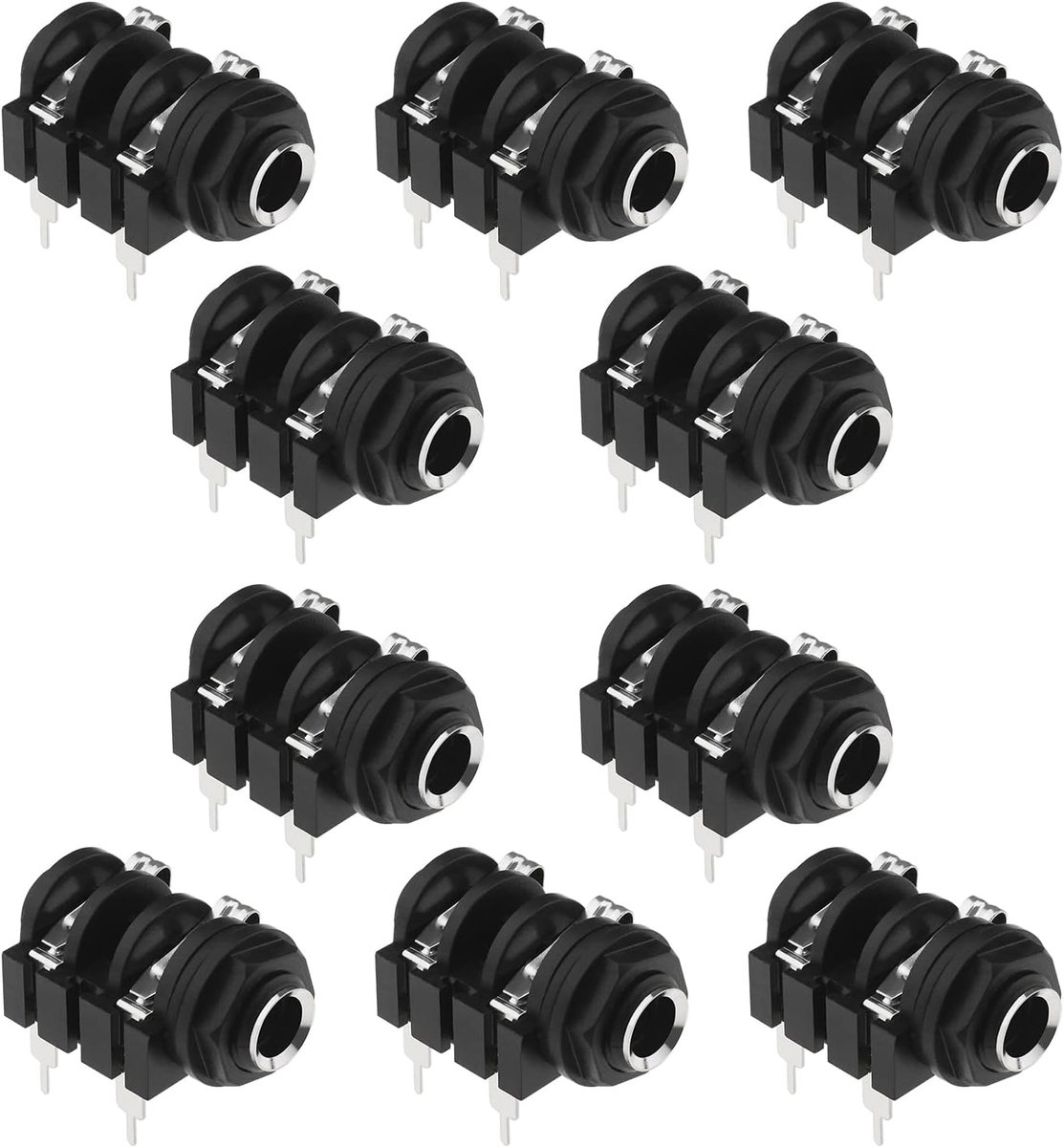 SnelShoppen - 10 Stuks 6.35mm Mono Stereo Female Connector met Bevestigingsringen Zwart - Duurzaam Plastic en Metaal voor Audioverbindingen