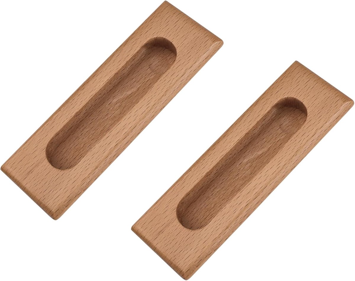 SnelShoppen - 2 Stuks Houten Ingebouwde Handgrepen voor Glijdende Deuren, Rectangulaire Design, Milieuvriendelijk Beukenhout, Voor Kastdeuren, Kasten,