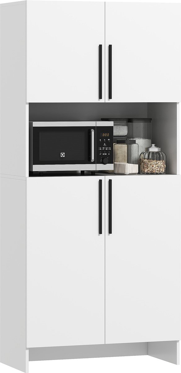 Magnetronkast - Keukenkast - Keukenrek Staand - Ovenkast - 79B x 40D x 175H cm - Organizers - Dubbele Draagplank - Aanrecht Organiser - Wit