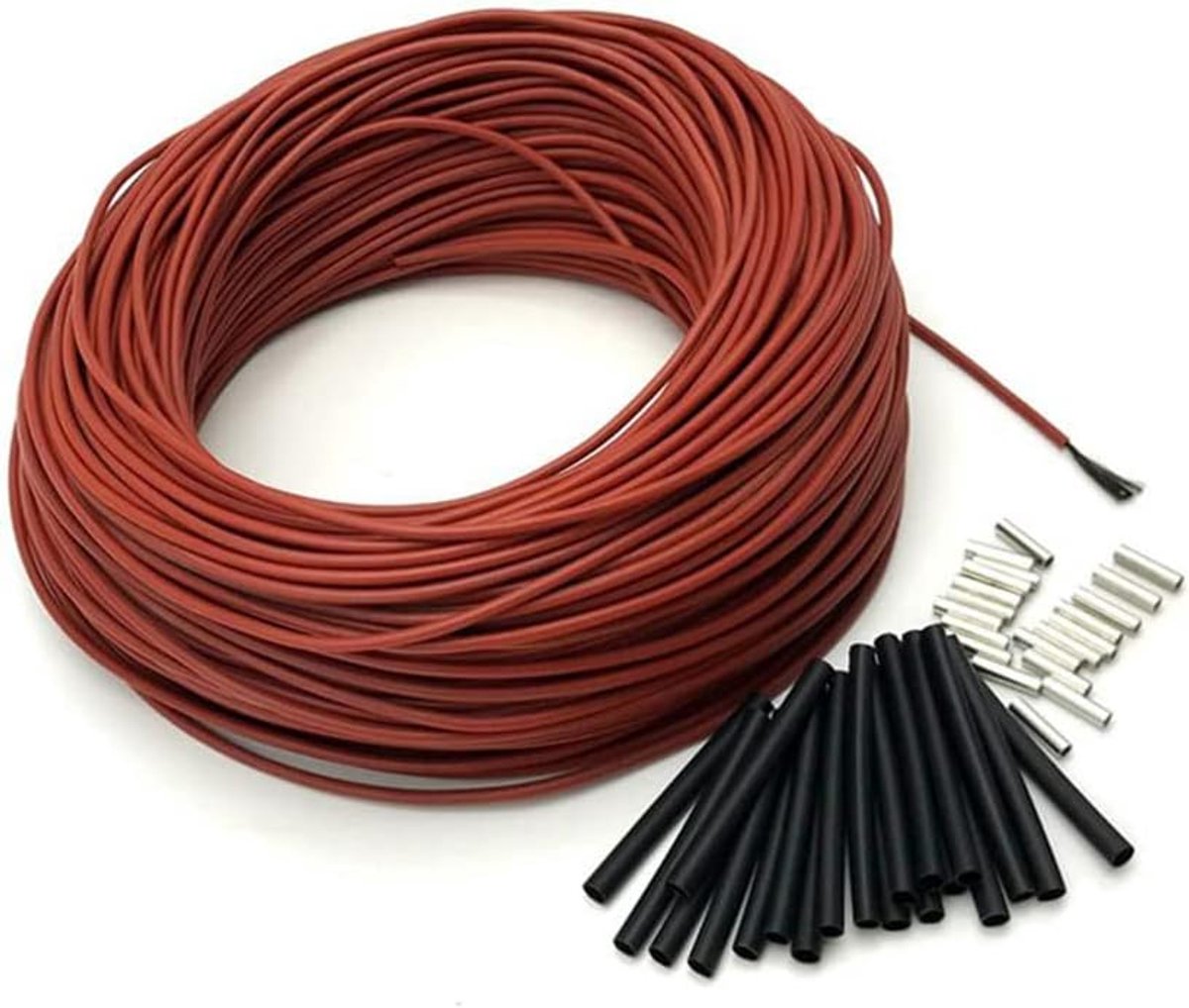 SnelShoppen - Underfloor Heating Cable 12K, 33ohm/m Carbon Fiber Verwarming Kabel voor Vloerverwarming, Rood, Silicone Rubber Isolatie, 200°C Temperat