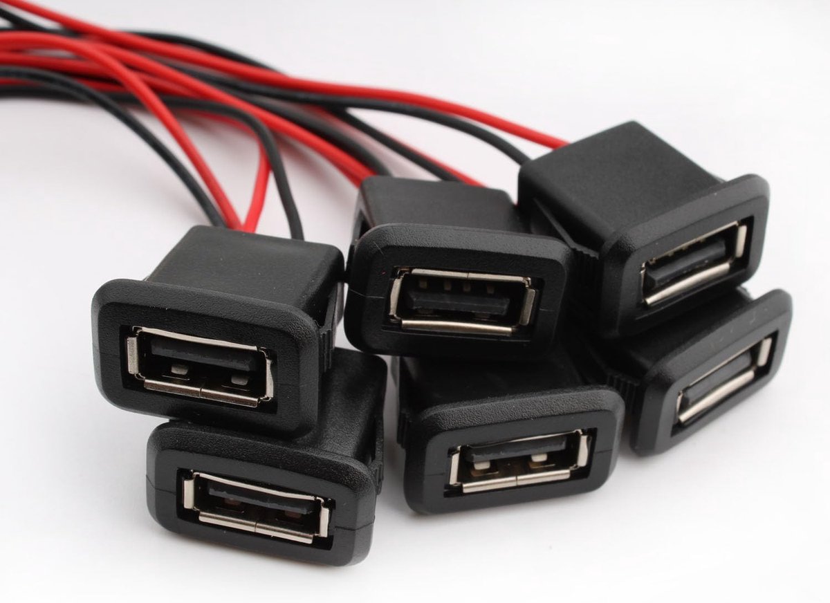 SnelShoppen - 6 x USB-A aansluiting 2-draads inbouwtype A, USB snellader voor paneelmontage, ideaal voor DIY projecten, eenvoudig te installeren, tinn