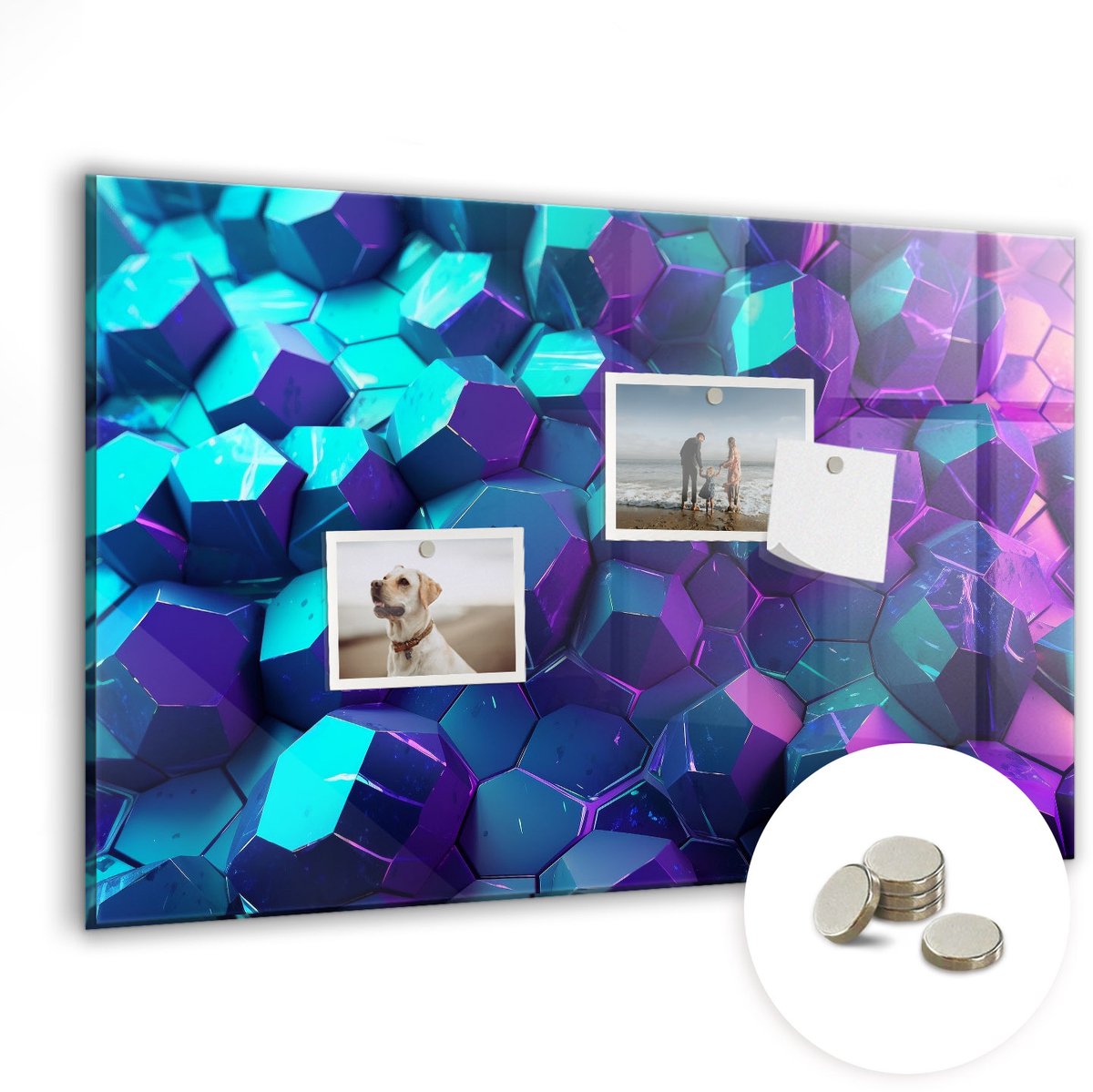 Coloray Glazen Magneetbord - Magnetisch Bord Geometrische figuren - 60x40 cm - Veelkleurig Magneetbord - Magnetic Board - Memobord