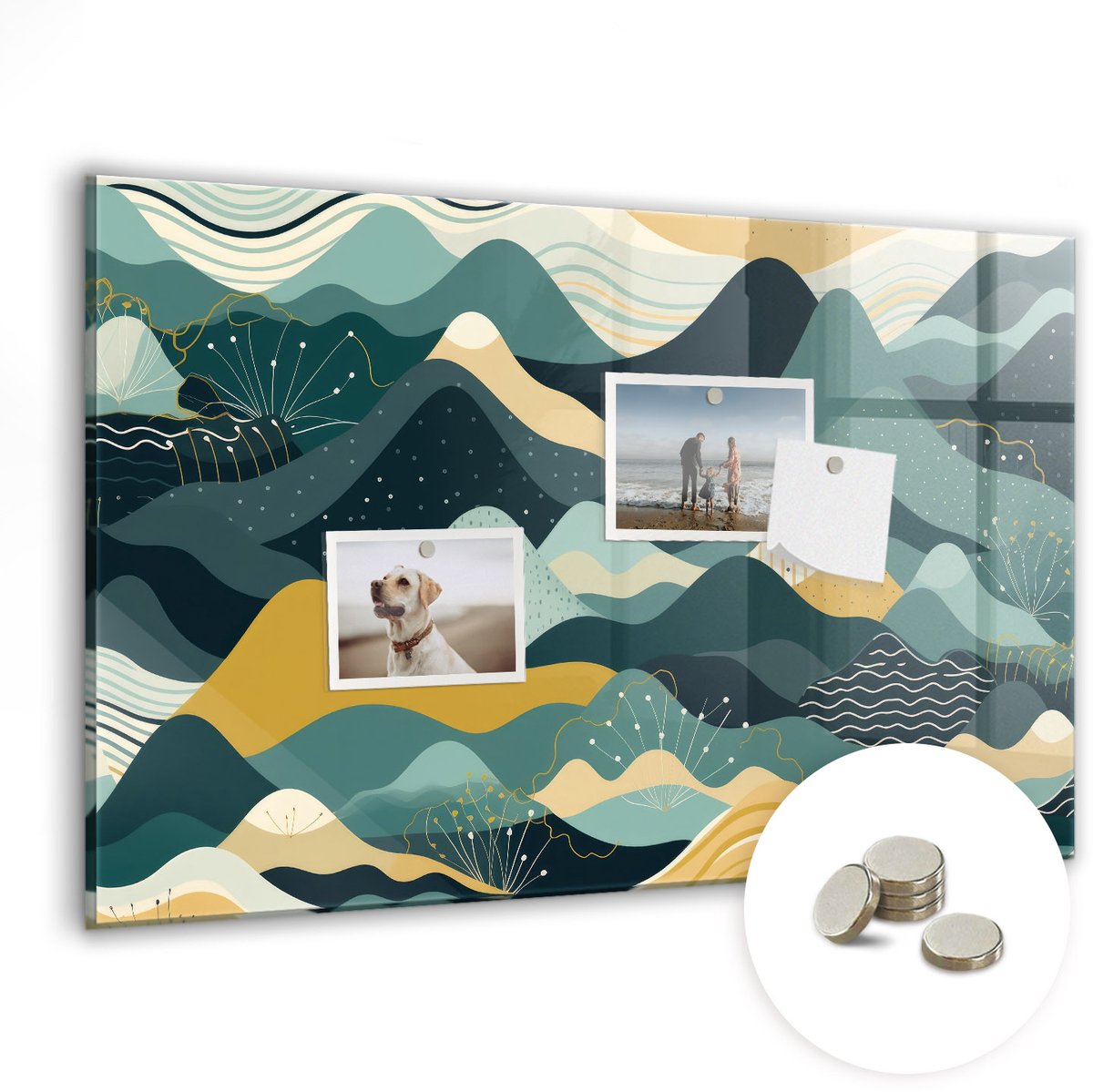 Coloray Glazen Magneetbord - Magnetisch Bord Illustratieve bergen - 60x40 cm - Veelkleurig Magneetbord - Magnetic Board - Woonkamer Decoratie