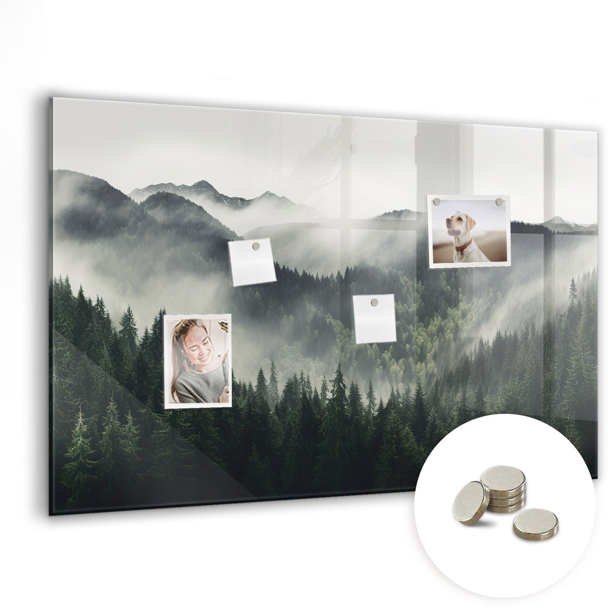 Coloray Glazen Magneetbord - Magnetisch Bord Decoratieve wereldkaart - 90x60 cm - Zwart-wit Magneetbord - Magnetic Board - Magneetbord Design
