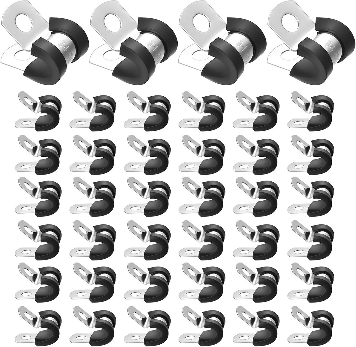 Pack of 40 Pipe Clamps 6 mm P Hose Clamps Stainless Steel Pipe Clamps with Rubber Insert Cable Clips Black Cable Clamp - ShopVlot