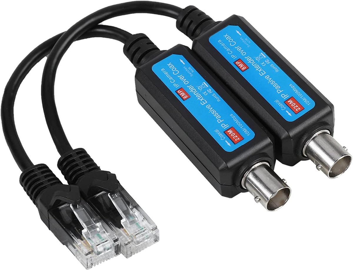 SnelShoppen - Ethernet Over Coax Adapter Moca Adapter 10/100Mbps 1Ch Passieve IP Coax Transmitter Ontvanger Extender Voor IP NVR Camera - 17x9x3 cm -