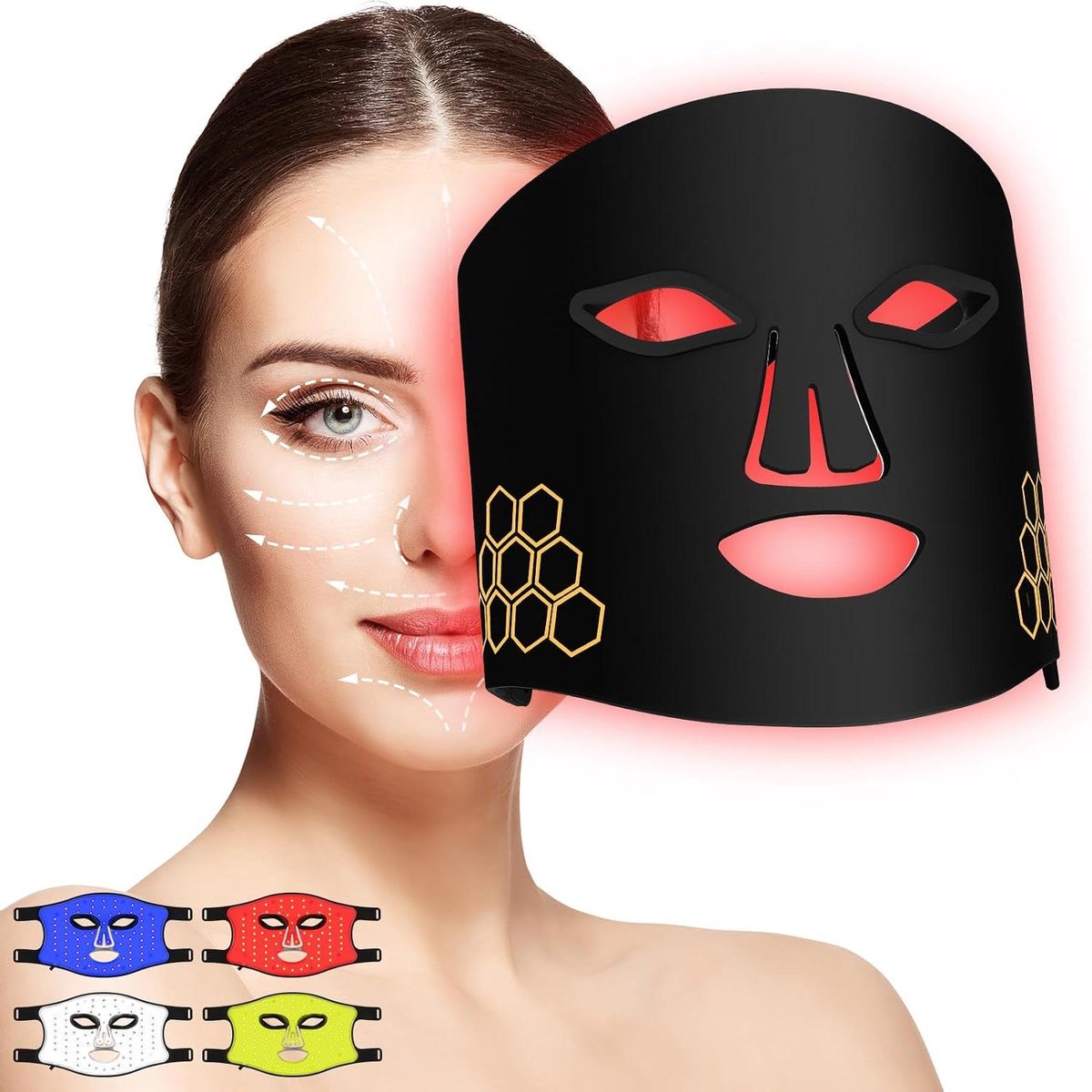 Gezichtsmasker - Gezichtsverzorging - Huidverbetering - Flexibel Siliconen Ontwerp - 216 LED Lampen - Wit