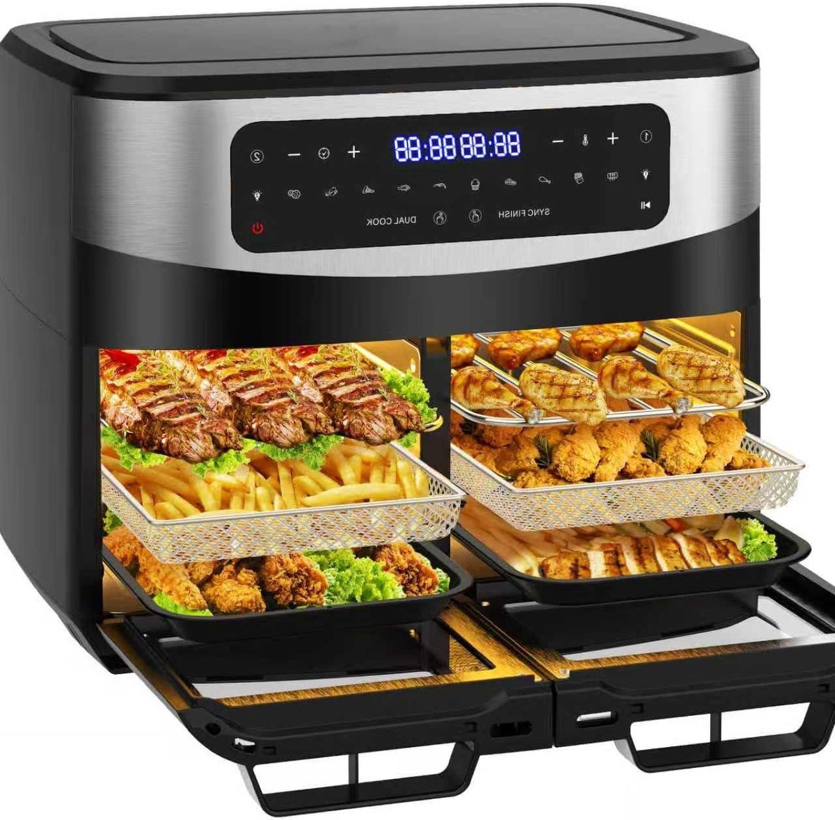 Airfryer Dubbele Zone - XXL Heteluchtfriteuse - Gezond Koken - Dubbel Raam - 12 Liter - Zwart