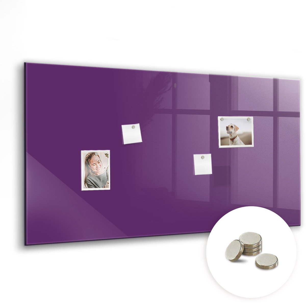 Coloray Glazen Magneetbord - Magnetisch Bord Lichtgrijze kleur - 120x60 cm - Paars Magneetbord - Magnetic Board - Woonkamer Decoratie