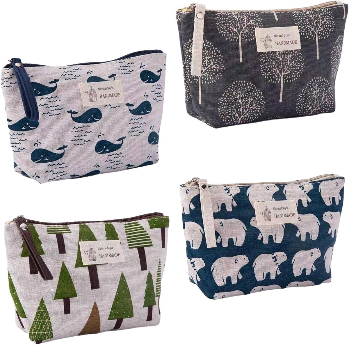 4 Pcs Large Canvas Storage Bag, Portable Cosmetic Bag, Fabric Wallet Printed Cosmetic Bag, Multifunctional Toiletry - ShopVlot