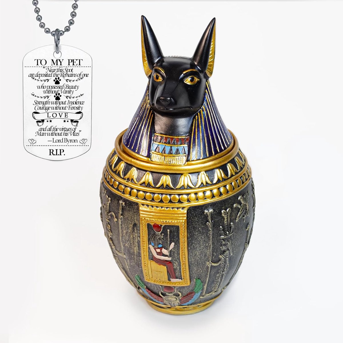 SnelShoppen - Decoratieve Huisdier Begrafenis Urn - Handgemaakt Egyptisch Ornament voor Thuisdecoratie (Groot, Hond)