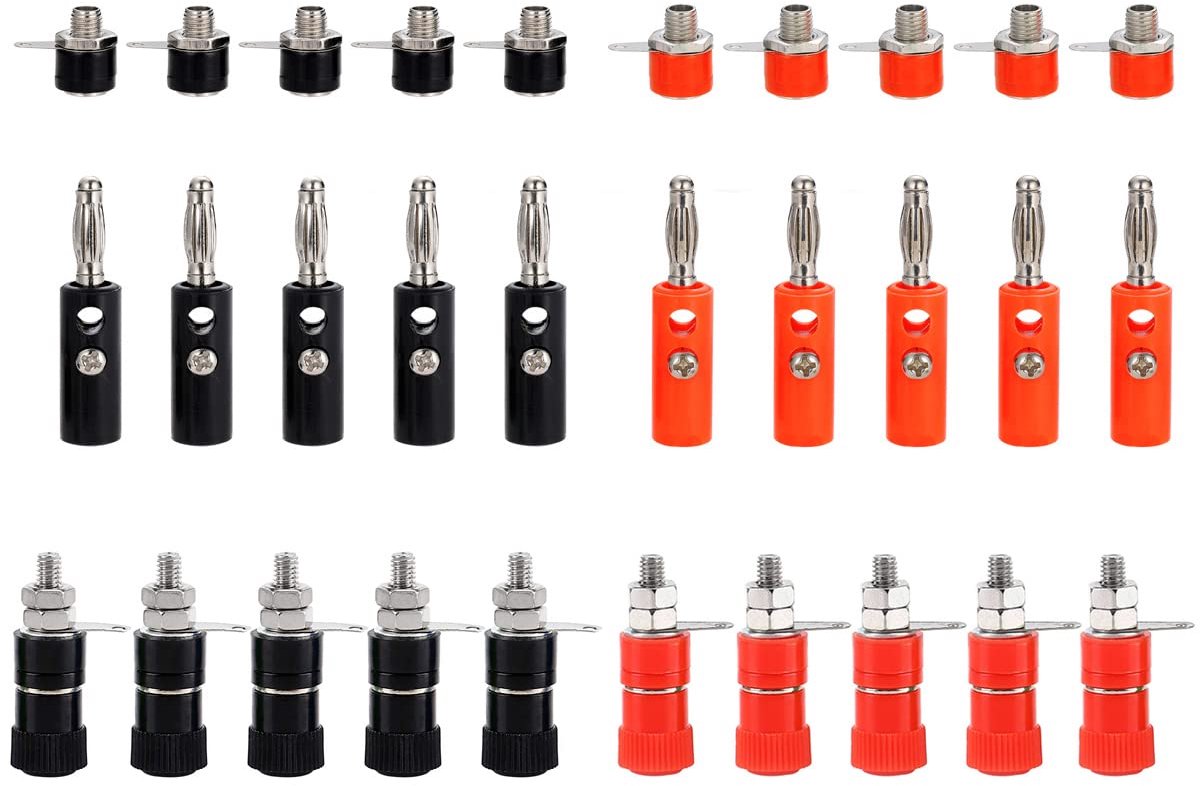 SnelShoppen - 30 Stuks 4mm Banana Plugs & Sockets & Binding Posts Terminals voor Luidsprekers en Geluidsystemen - Hoogwaardige Zinklegering en Plastic