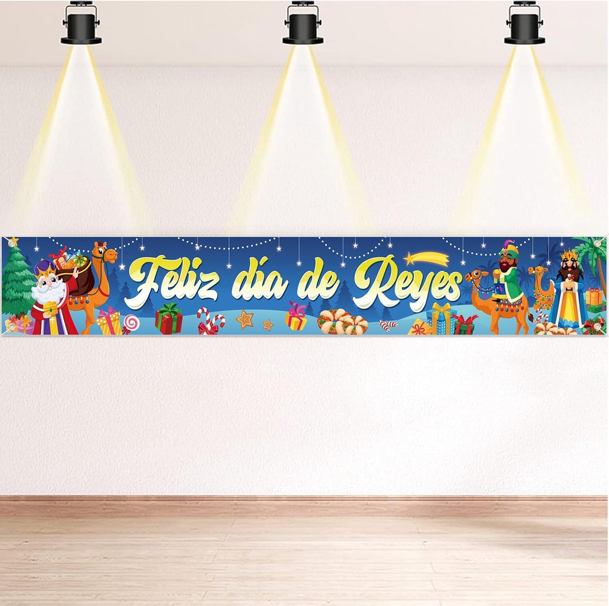 SnelShoppen - Largo Feliz de Reyes Pancarta voor Reyes Magos Decoratie, 270 x 40 cm, Binnen Buiten Tuin Decoratie voor Kerst en Feestdagen