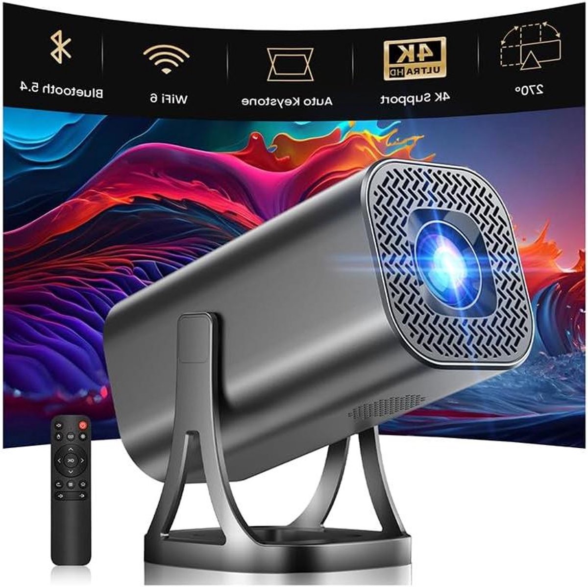 Mini Projector - Draagbare Beamer - Home Cinema - Android 12 WiFi 6 - 200 Inch Scherm - Grijs
