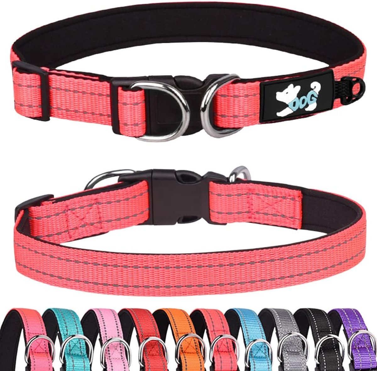 SnelShoppen - Padded Reflecterende Hondenhalsbanden voor Kleine, Middelgrote en Grote Honden - Comfortabel, Zacht Neopreen, Verstelbaar, Maat M, Warm