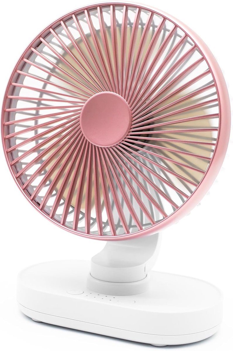 Tafelventilator Oplaadbaar – Stille Ventilator – 4 Snelheden – 90° Oscillatie – 4000 mAh - Roze