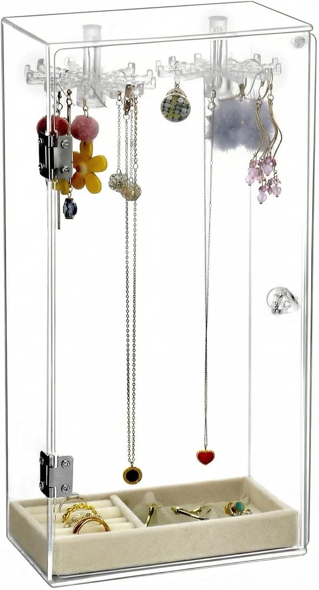 SnelShoppen - Sieradenstandaard Met Rotating Haken Acryl Sieraden Organizer met Opbergdoos voor Kettingen, Ringen en Armbanden - Transparant en Duurza