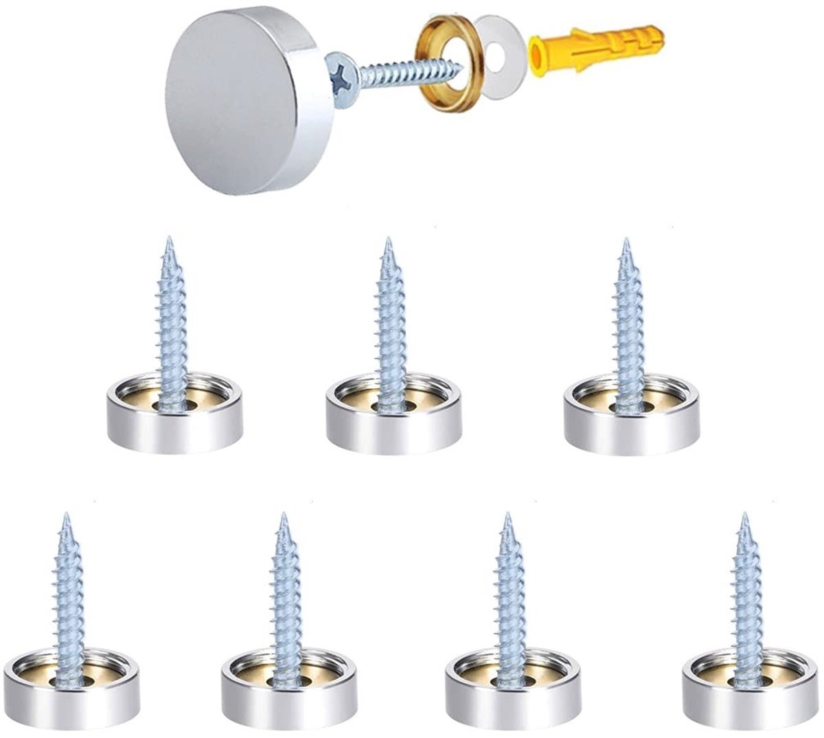 Spiegelbevestiging Schroeven - Decoratieve Nagels - Meubelmontage - Geborsteld Roestvrij Staal - 16 mm - Zilver