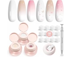 SnelShoppen - Ombre-gelnagellakset voor French Manicure, Wit Roze Nude Patting Gel Polish Kit met 100 mini-sponzen en sponsgrijpers voor DIY Nail Art