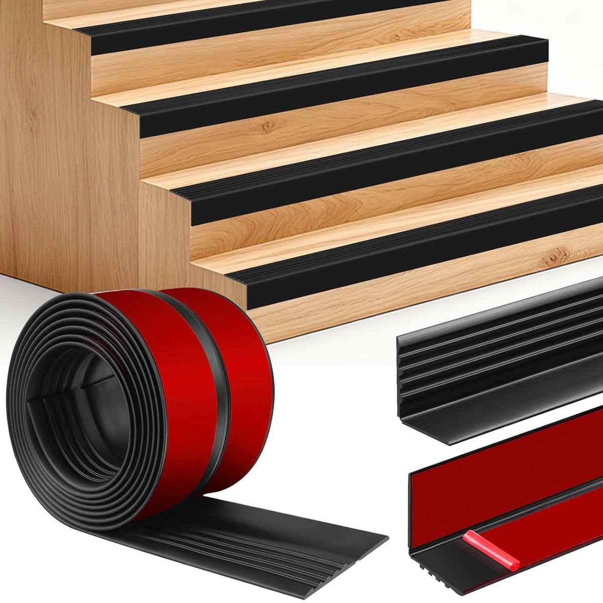 Zelfklevend Traprandprofiel voor Veiligheid - Antislip Traprand Bescherming - Flexibel Vinyl Hoekprofiel (6m, 100×40mm, Zwart)