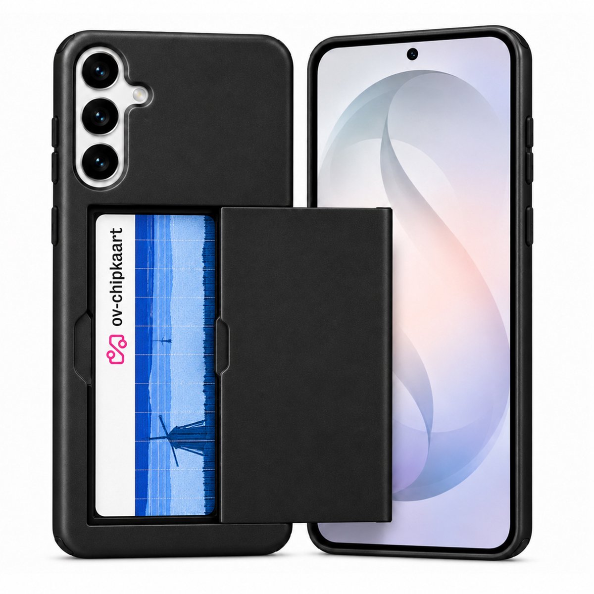 Hoesje met Pasjeshouder geschikt voor Samsung Galaxy S26 Plus – Back Cover Slide Case – Zwart – Kaarthouder – Schuifsysteem