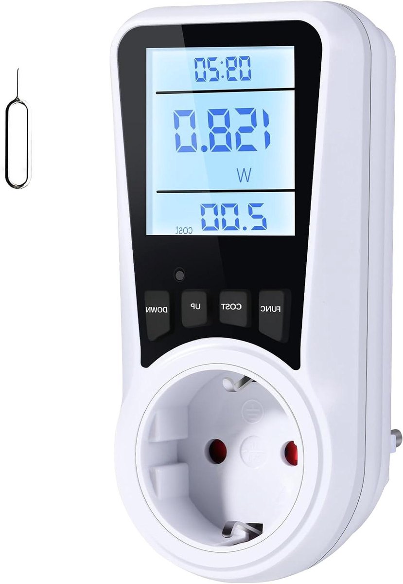 Stroomverbruik Meter - Energie Monitor - Apparaten Checken - Overbelastingsbeveiliging - 16 Ampere - Wit