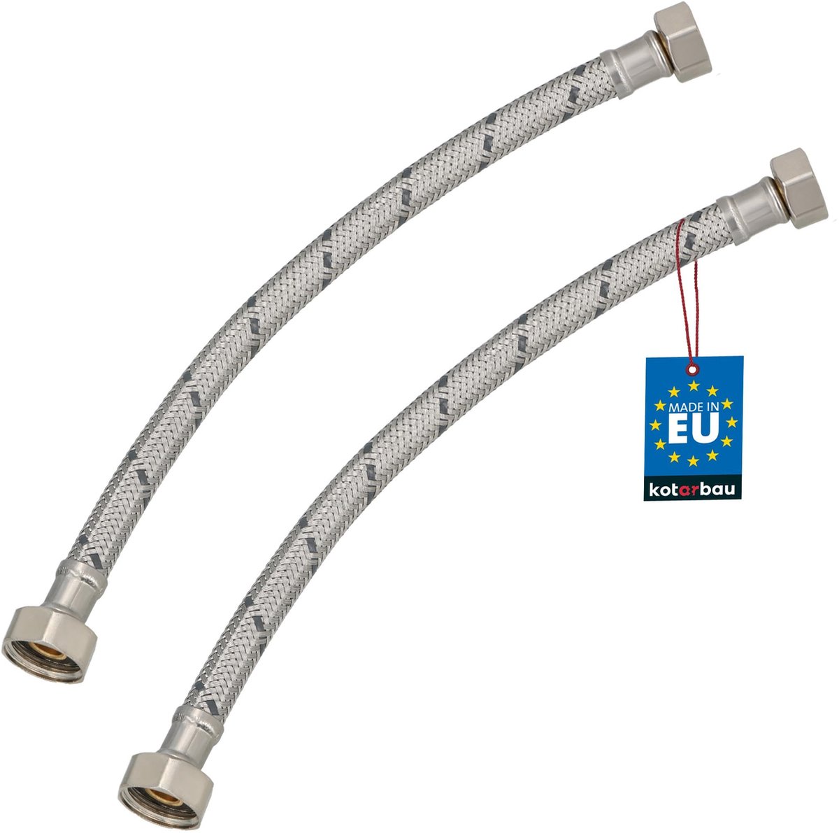 KOTARBAU® 2 Stuks - Flexibele Aansluitslang 1/2“ x 3/8“ - Flexibele Kraanslang 30 cm - Sanitaire Aansluitslang - Flexibele Verbindingsslang - Aansluitslang Armatuur - met Roestvrijstalen Vlechtwerk