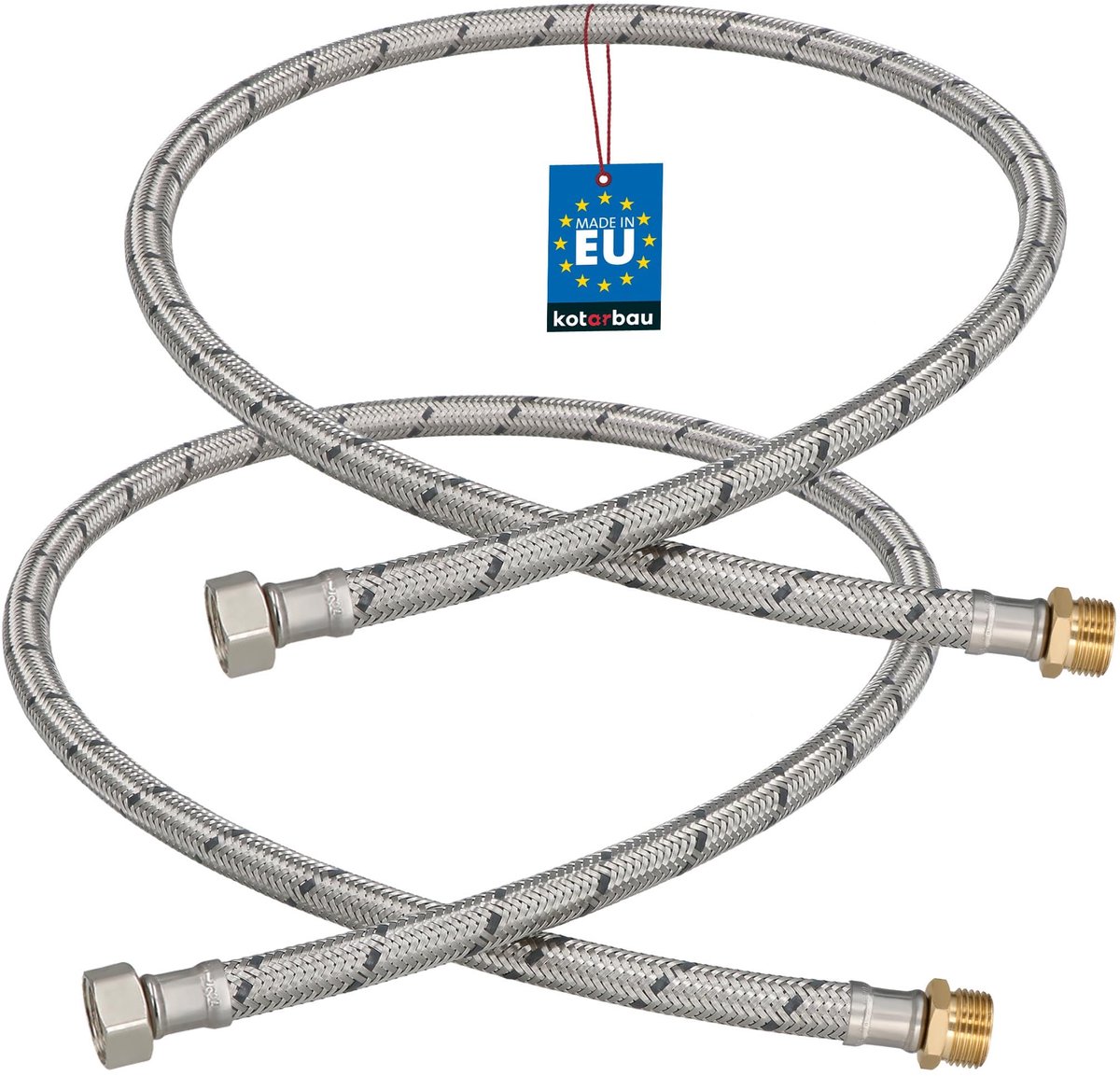 KOTARBAU® 2 Stuks - Flexibele Aansluitslang 3/8"x3/8" - Sanitaire Aansluitslang 100 cm - Flexibele Kraanslang - Buitendraad x Binnendraad - Aansluitslang Armatuur - Gevlochten Roestvrijstalen Aansluitslang