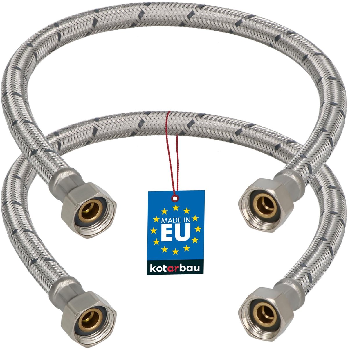 KOTARBAU® 2 Stuks - Flexibele Aansluitslang 3/8" x 3/8" - Flexibele Kraanslang 50 cm - Sanitaire Aansluitslang - Flexibele Verbindingsslang - Aansluitslang Armatuur - met Roestvrijstalen Vlechtwerk