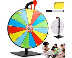 Rad van Fortuin - Draaiwiel 30 cm - PVC - 15 Schrijfvakken - met Statief - Afneembaar - Gezelschapsspel - Inclusief Marker & Wisser - Voor Feesten en Promoties- Herbruikbaar