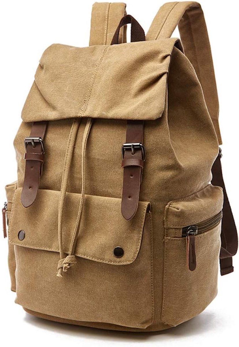 Vintage Rugzak - Schooltas voor Laptop - Grote Capaciteit - Dagrugzak voor Wandelen en Reizen - Unisex - Khaki