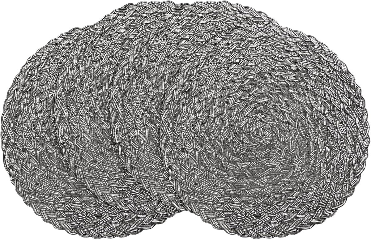 Placemats - Ronde Geweven Placemats - 38 cm - Wasbaar en Antislip - Voor Keuken en Eetkamer - 4 stuks - Grijs