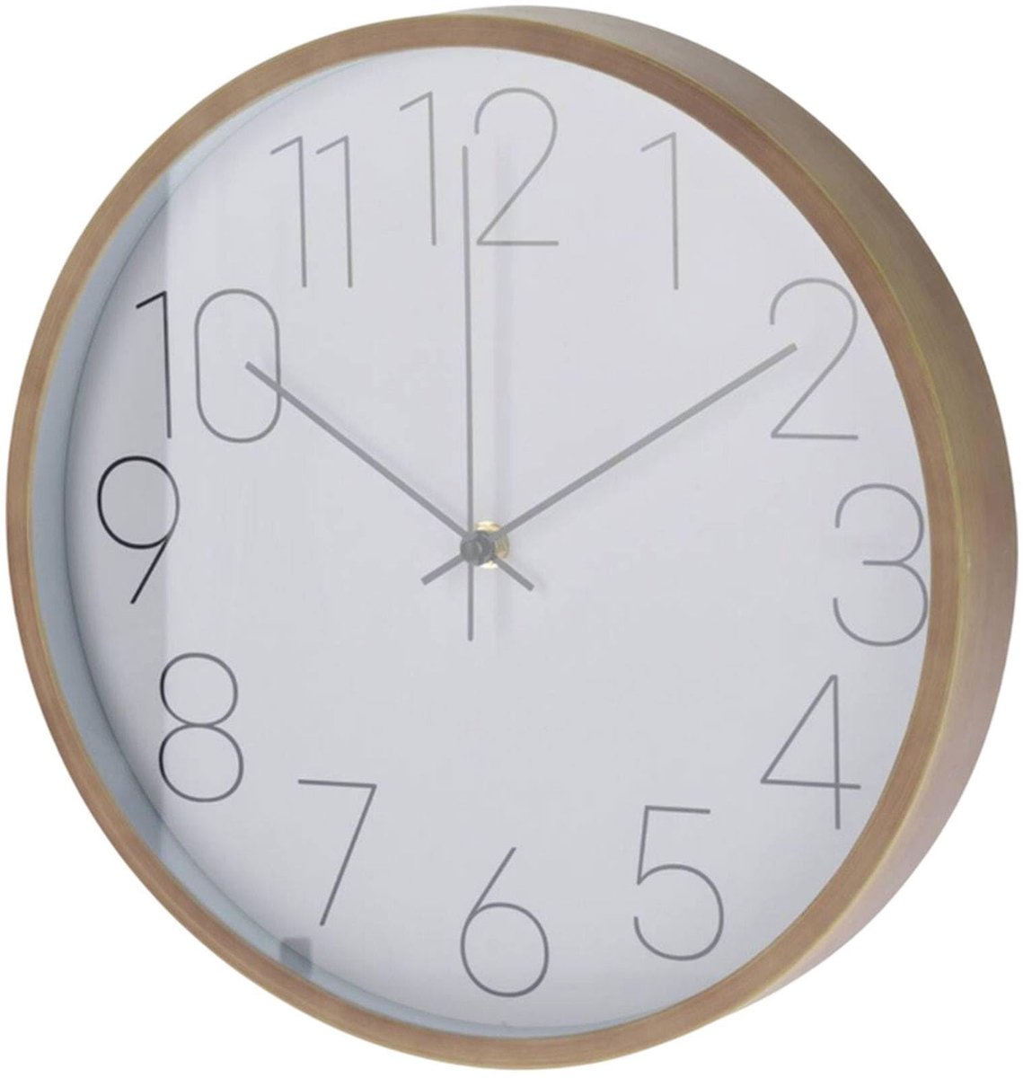 SnelShoppen - Moderne wandklok met houtlook rand, witte wijzerplaat en fijne wijzers, Ø 30,5 cm voor woonkamer, keuken en kantoor