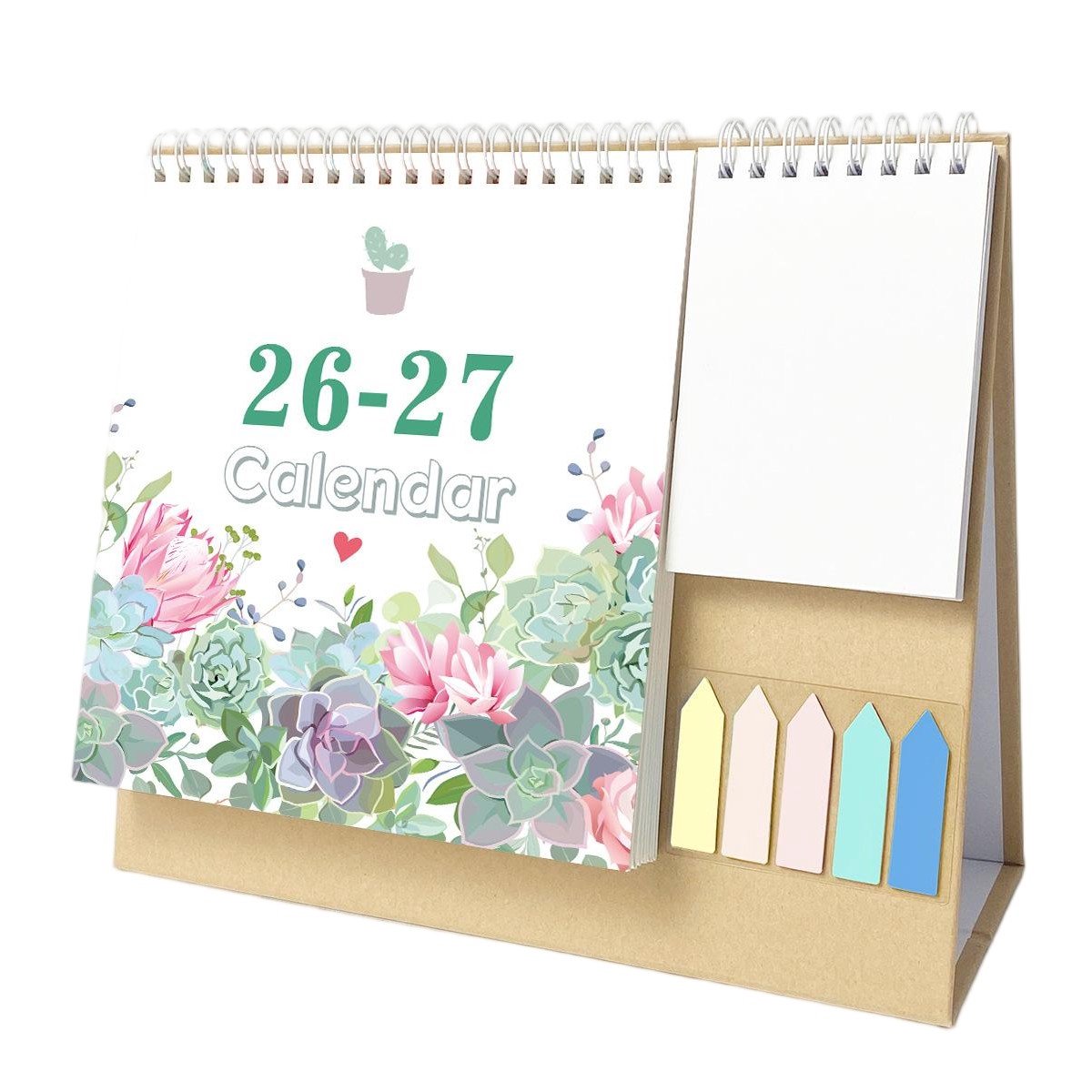 Bureaukalender 2026-2027 – Bureauplanner met Notitieblok & Memoblaadjes – Maandplanner met Opbergvak – Voor Kantoor, Thuis & Studenten – Succulent – Juli 2026 t/m Juni 2027 – 1 Stuk