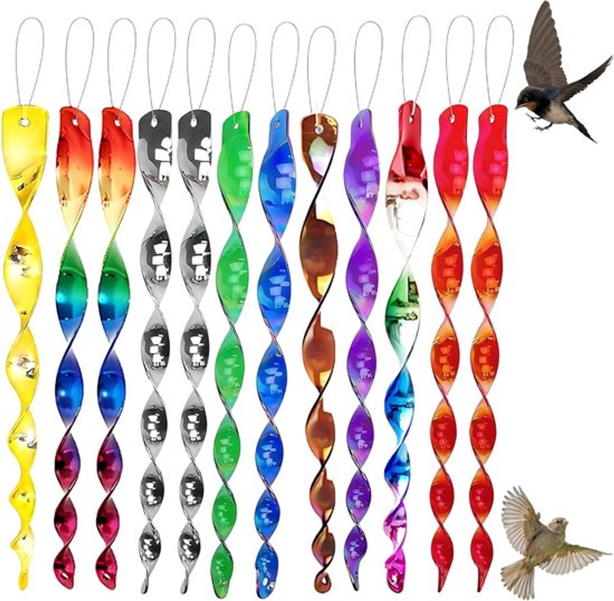 Reflecterende Windmobiel voor Tuin – 12 Stuks Vogelafschrikker Decoratie voor Buiten, Multicolor, Tuinbescherming