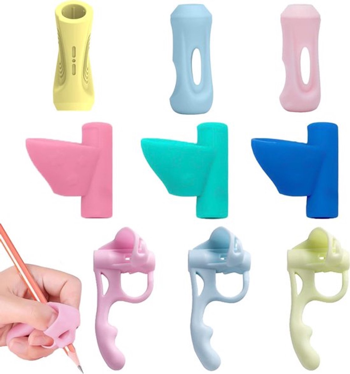 9-delige schrijfhulpmiddelen voor kinderen - Potloodgrepen voor schrijftraining, penhouder en grip voor links- en rechtshandige kinderen