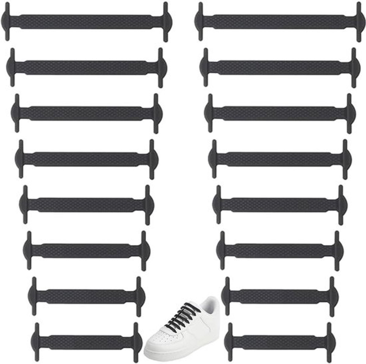 Zwarte elastische veters voor sneakers - 8 paar siliconen veters, waterdicht en knooploos, geschikt voor kinderen en volwassenen