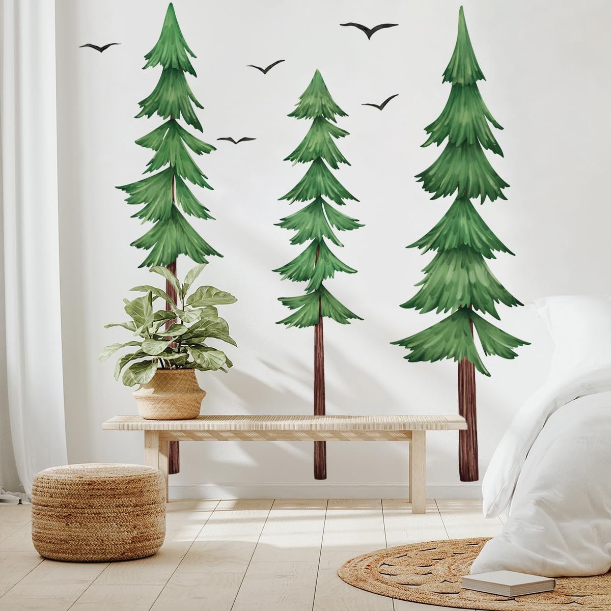 Muursticker dennenbomen 126 cm - Vinyl - Waterverf woud kunst - Ideaal voor kinderkamer - ShopVlot