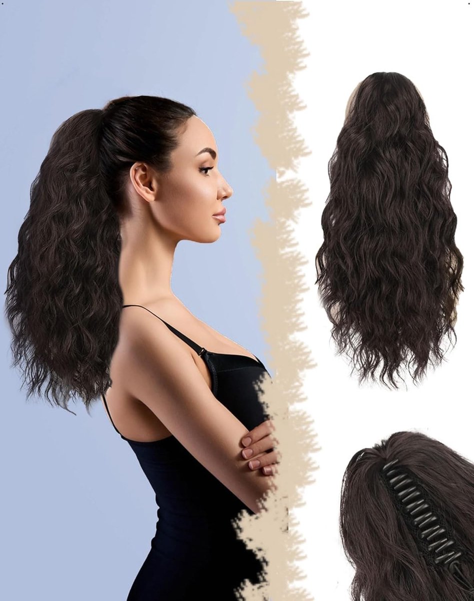 Korte Clip-in Ponytail Haarstuk van 45 cm, Natuurlijke Gelaagde Krullen, Accessoires voor Vrouwen in Bruin