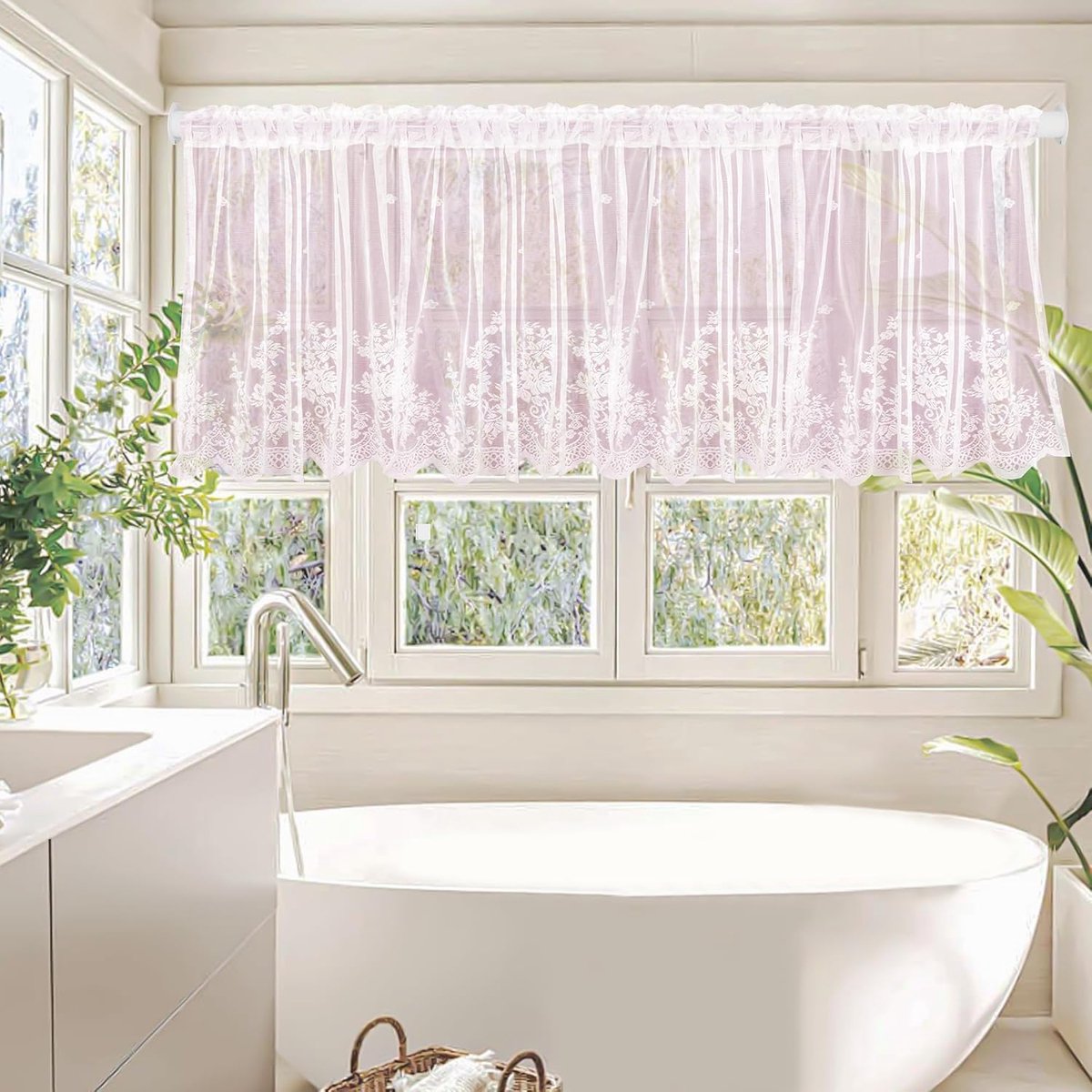 Curtains, Semi-Transparent Curtains, Bistro Curtain, Short Window Scarf with Flowers, Short Curtain for Window - ShopVlot